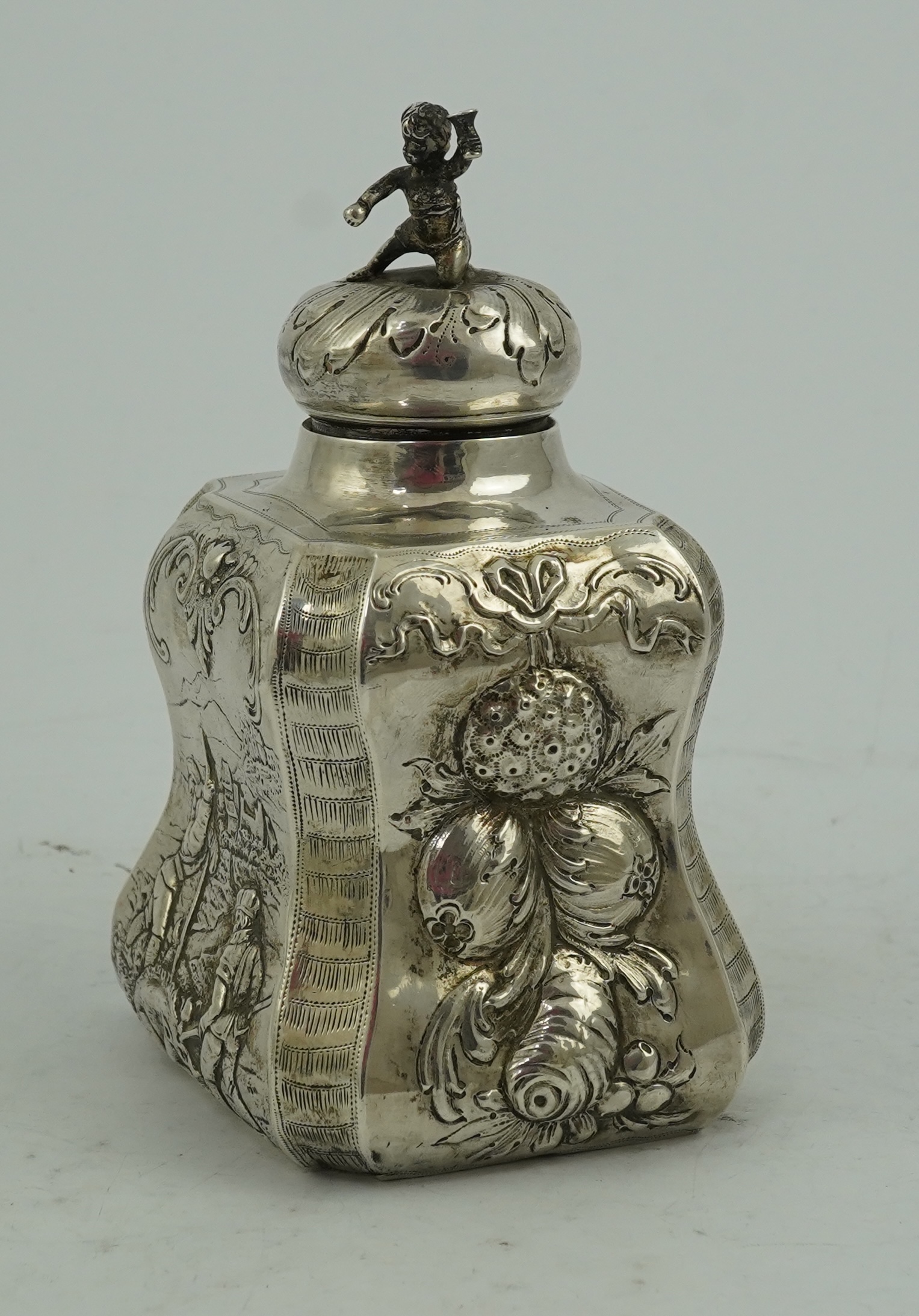 A late Victorian Hanau silver tea caddy and cover by Berthold Muller, with import marks for Chester, 1899